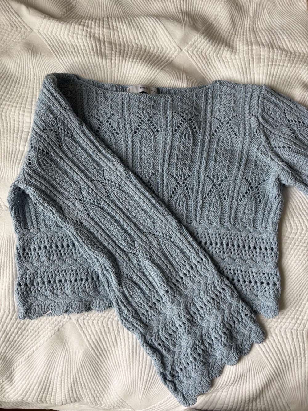 Baby Blue Knit Lace Boat-neck Sweater
